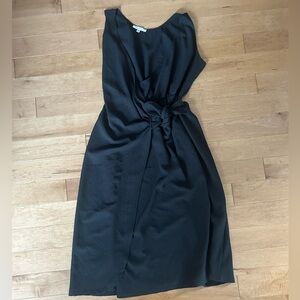 Tash + Sophie Black Midi Faux Wrap Crepe Dress